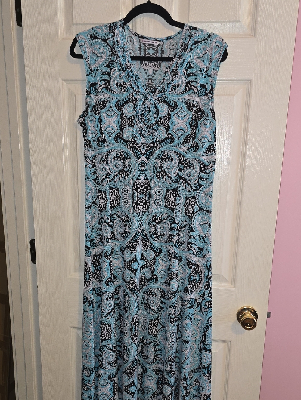 Allison Daley Aqua and Black Paisley Maxi Dress‎